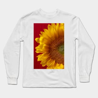 Close Up On Bright Sunflower Against Red Wall Long Sleeve T-Shirt